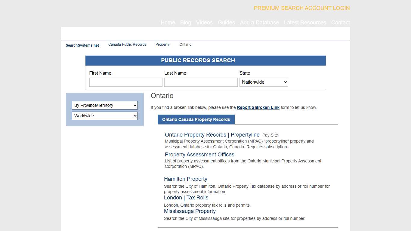 Ontario Canada Property Records